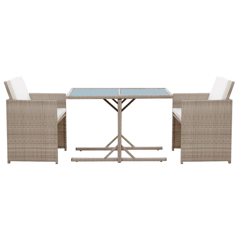 3 Piece Bistro Set with Cushions Poly Rattan Beige