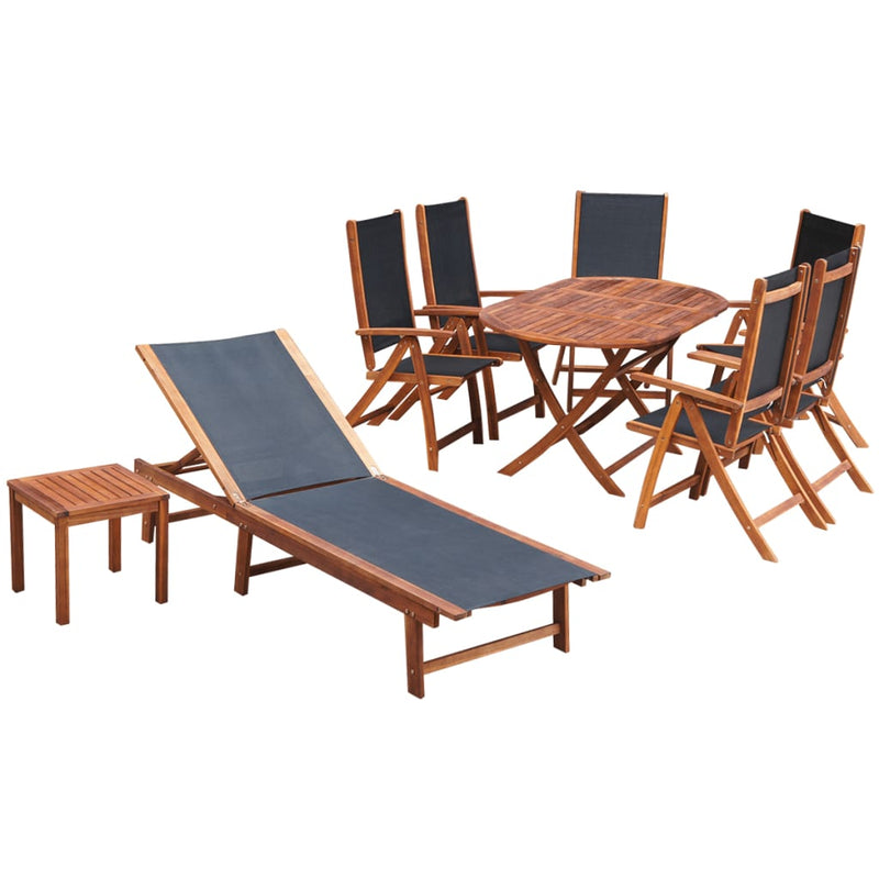 9 Piece Patio Dining Set with Cushions Solid Acacia Wood