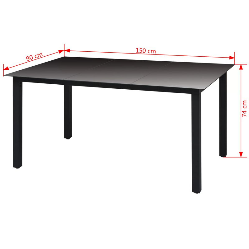 Patio Table Black 59.1"x35.4"x29.1" Aluminium and Glass