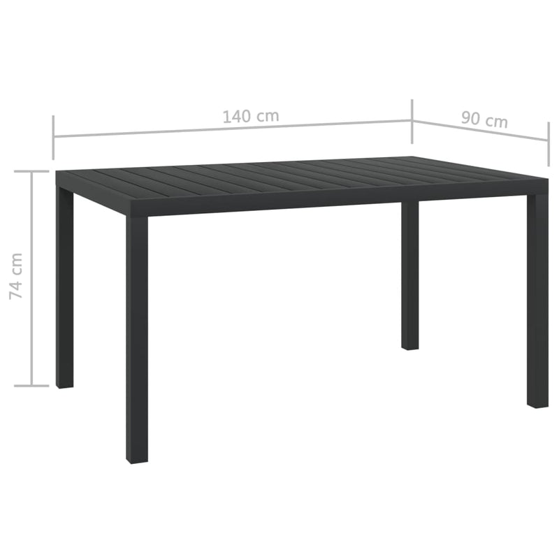 Patio Table Black 59.1"x35.4"x29.1" Aluminium and WPC