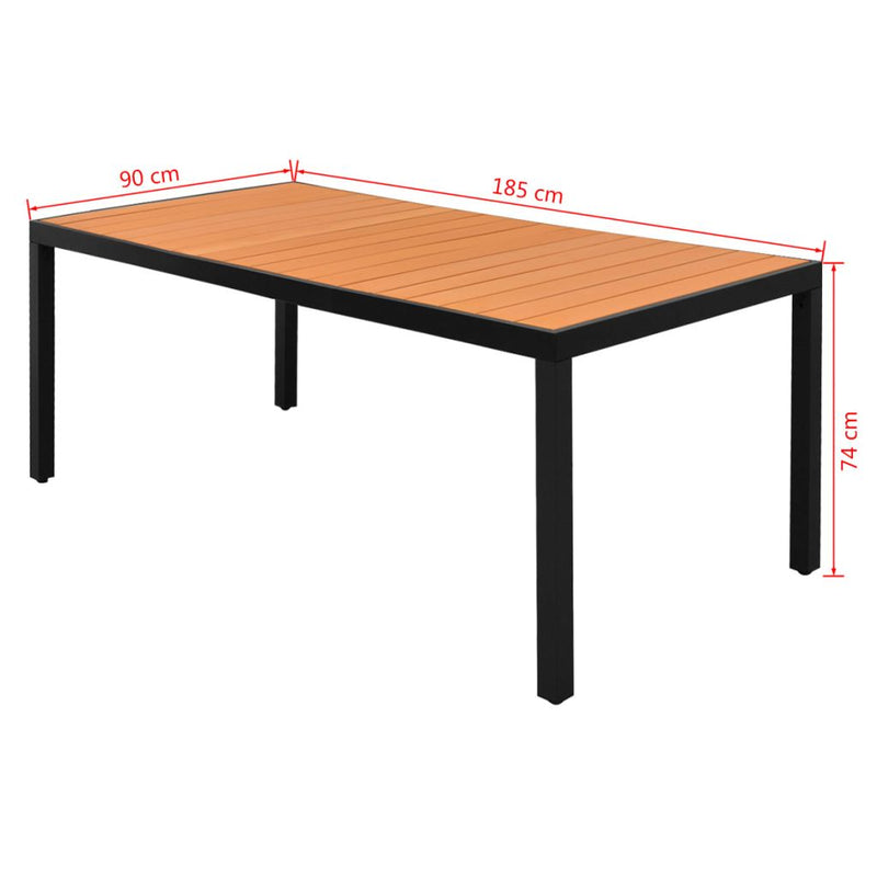 Patio Table Brown 72.8"x35.4"x29.1" Aluminium and WPC