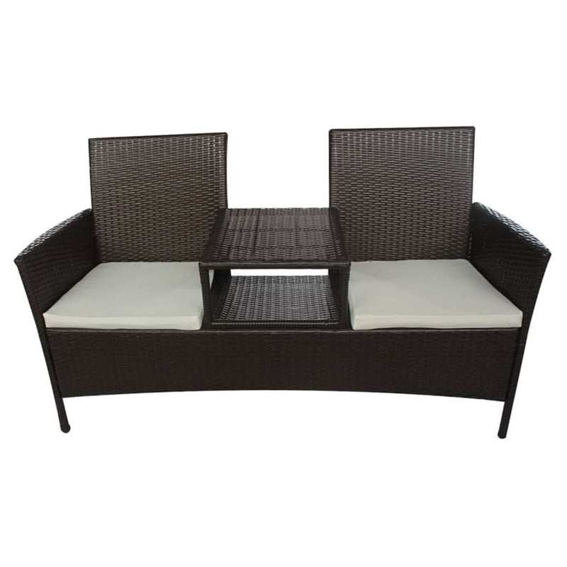 2-Seater Patio Sofa with Tea Table Poly Rattan Brown