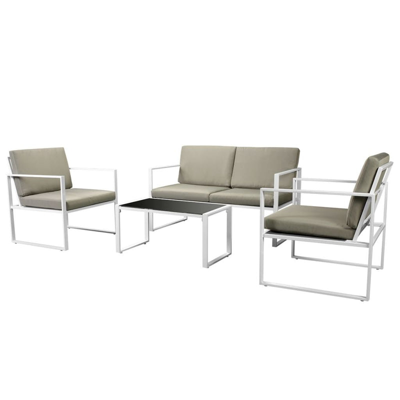 4 Piece Patio Lounge Set with Cushions Steel White