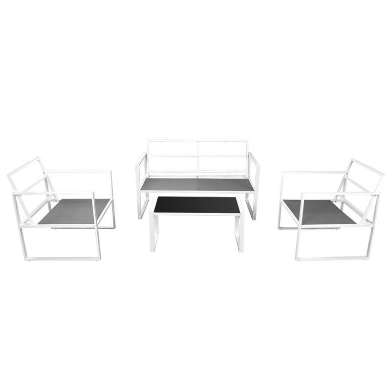 4 Piece Patio Lounge Set with Cushions Steel White