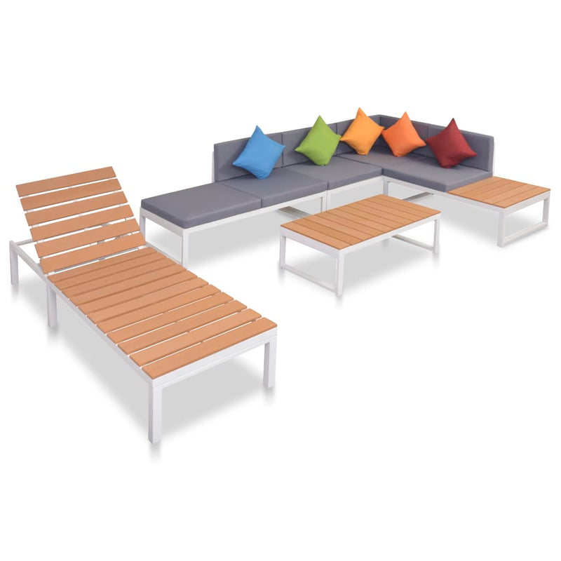5 Piece Patio Lounge Set with Cushions Aluminium and WPC