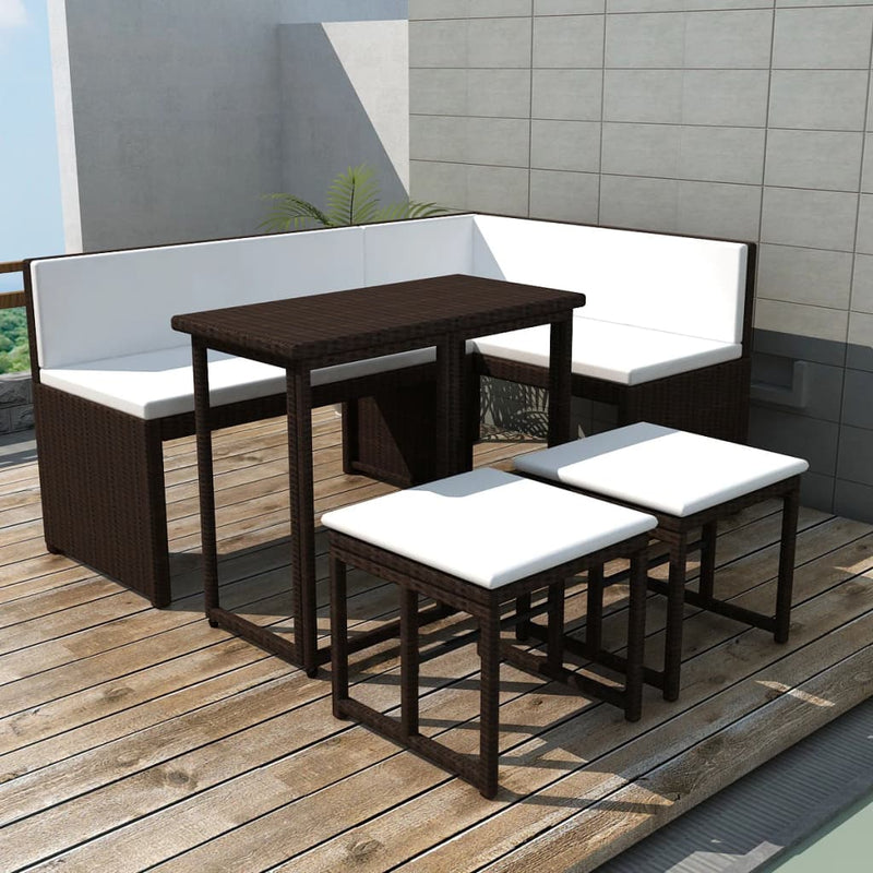 5 Piece Patio Dining Set Steel Poly Rattan Brown
