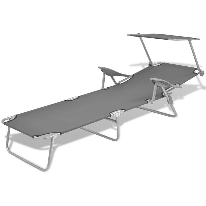 Sun Lounger with Canopy Steel Gray