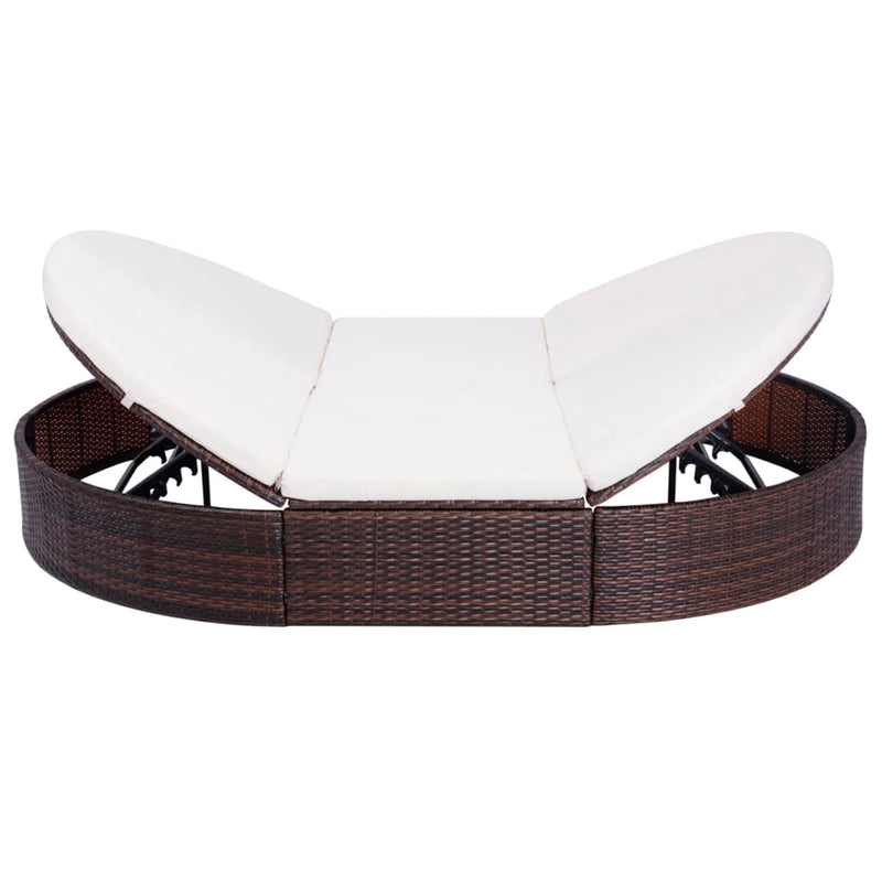 Patio Lounge Bed with Cushion Poly Rattan Brown