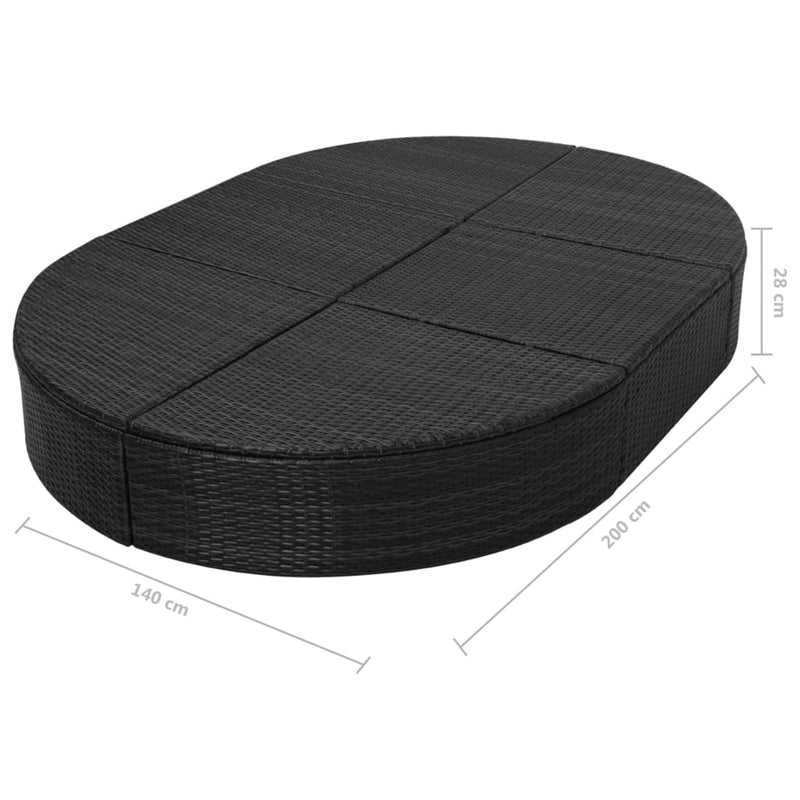 Patio Lounge Bed with Cushion Poly Rattan Black
