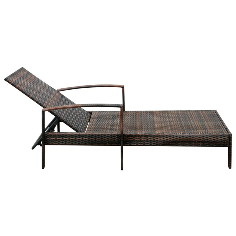 Sun Lounger with Cushion Poly Rattan Brown