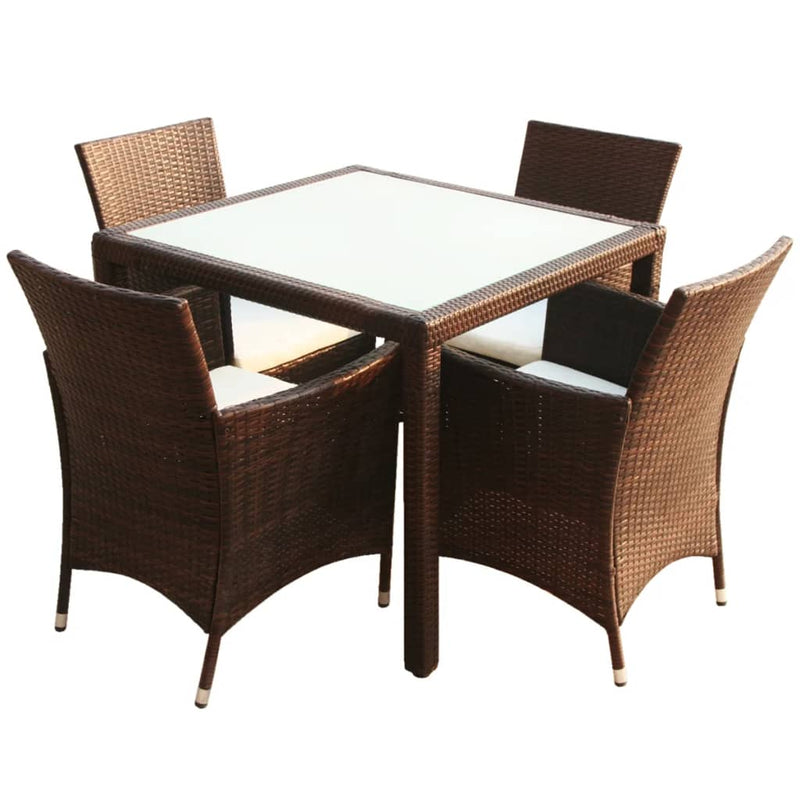 5 Piece Patio Dining Set with Cushions Poly Rattan Brown