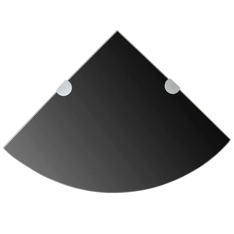 Corner Shelf with Chrome Supports Glass Black 9.8"x9.8"