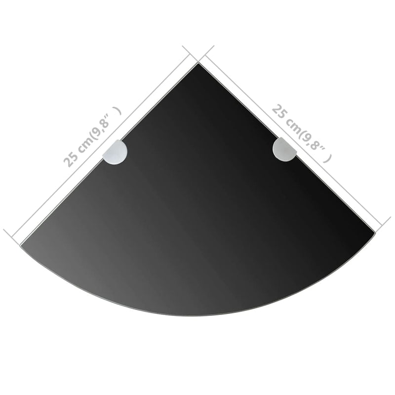 Corner Shelf with Chrome Supports Glass Black 9.8"x9.8"