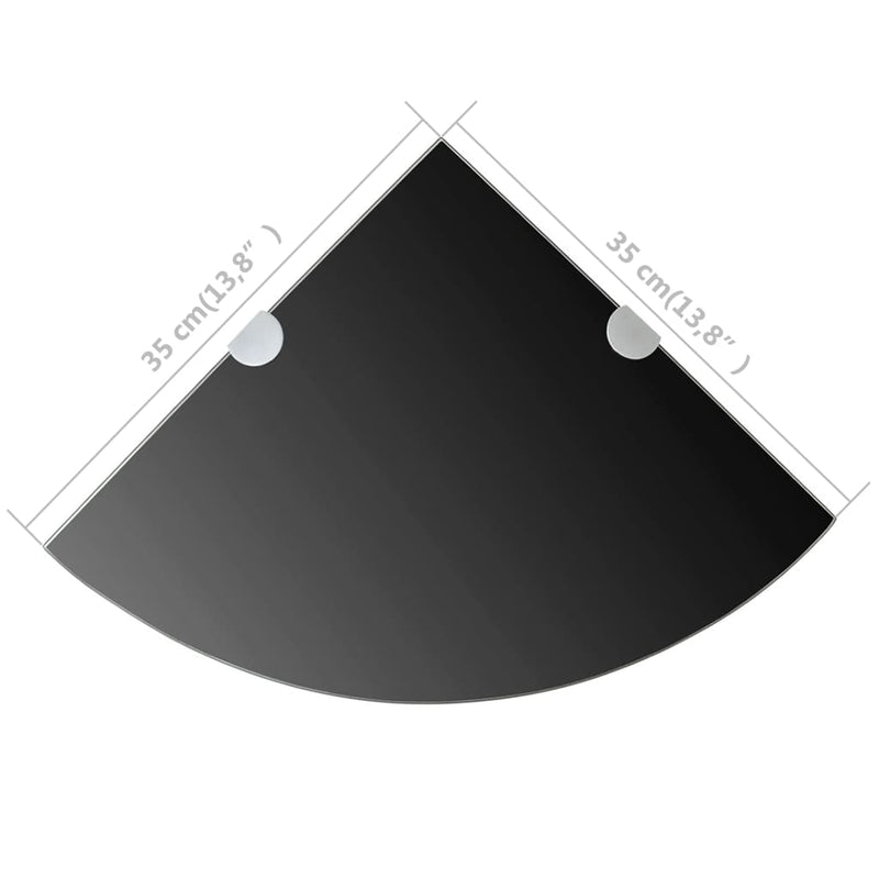 Corner Shelf with Chrome Supports Glass Black 13.8"x13.8"