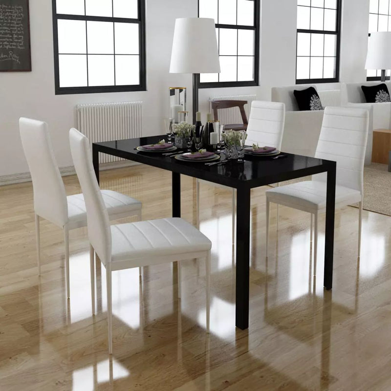 Five Piece Dining Table and Chair Set Black and White