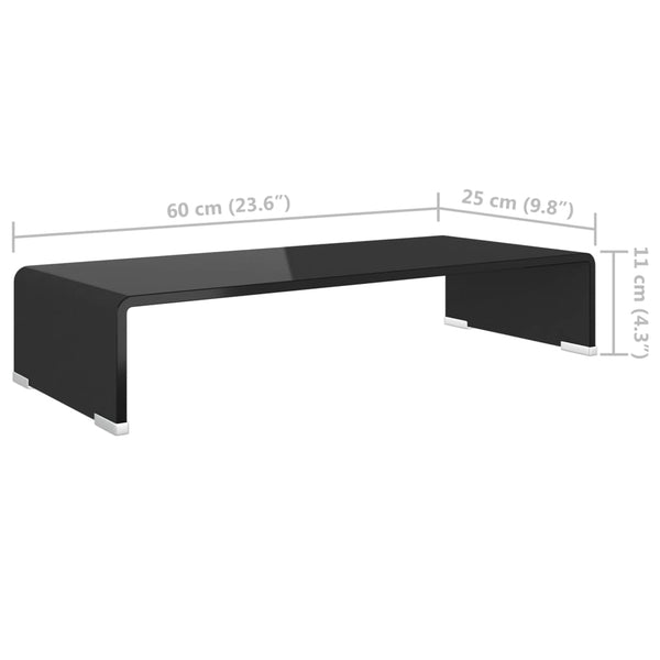 TV Stand / Monitor Riser Glass Black 23.6"x9.8"x4.3"