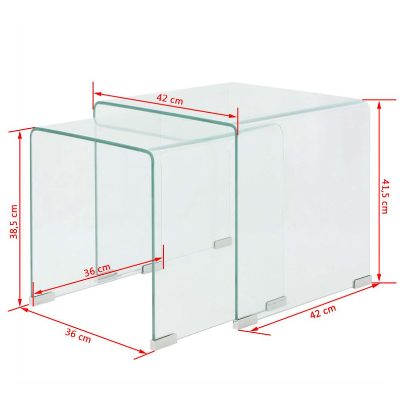 Two Piece Nesting Table Set Tempered Glass Clear