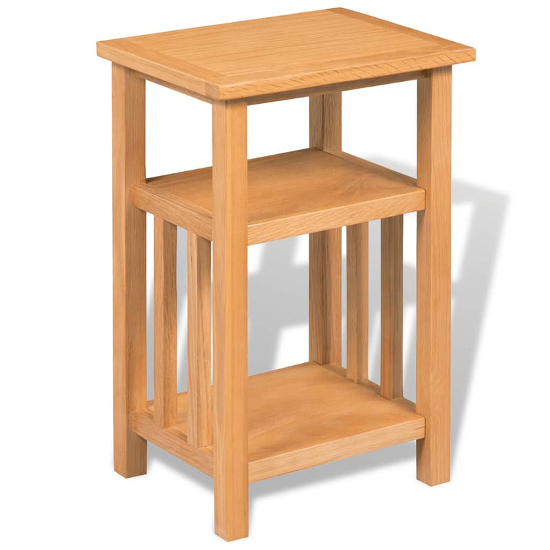 End Table with Magazine Shelf Solid Oak Wood 10.6"x13.8"x21.7"