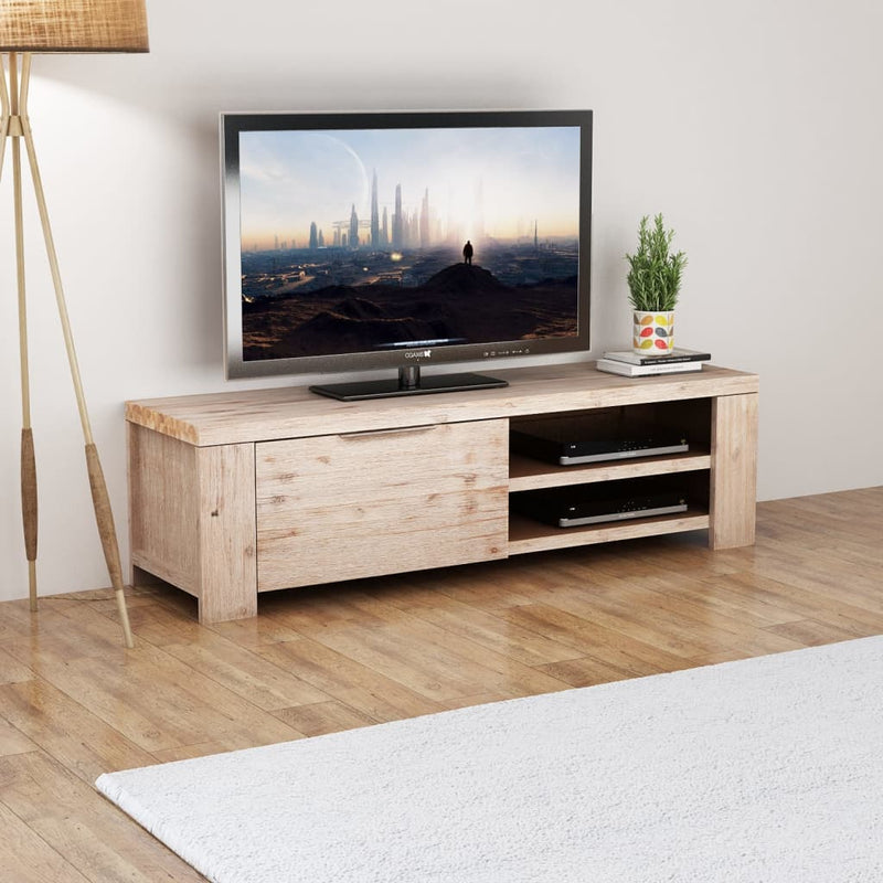 TV Cabinet Solid Brushed Acacia Wood 55"x15"x15.7"