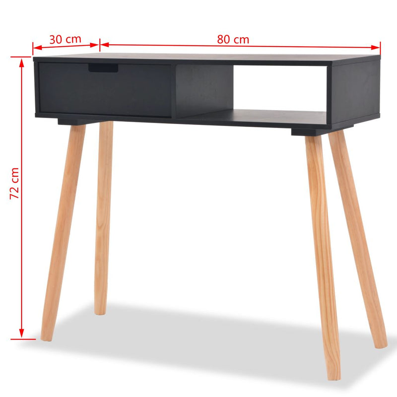 Console Table Solid Pinewood 31.5"x11.8"x28.3" Black