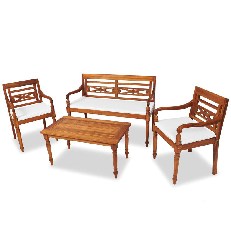 4 Piece Patio Lounge Set with Cushions Solid Teak Wood