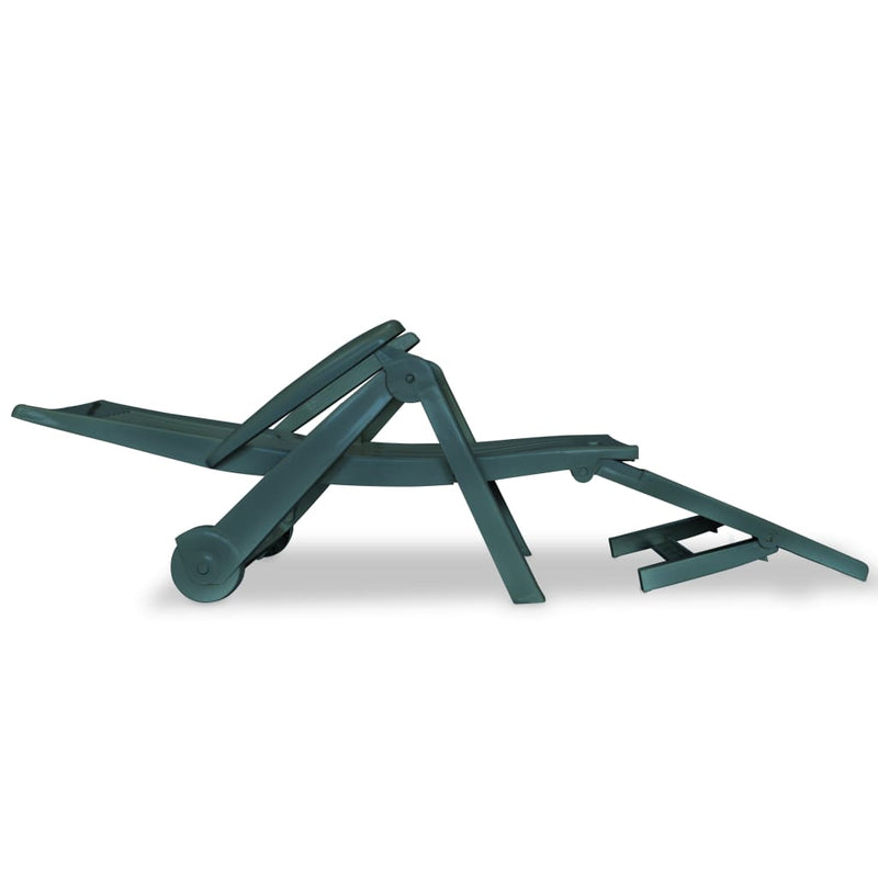 Sun Lounger with Footrest Plastic Green