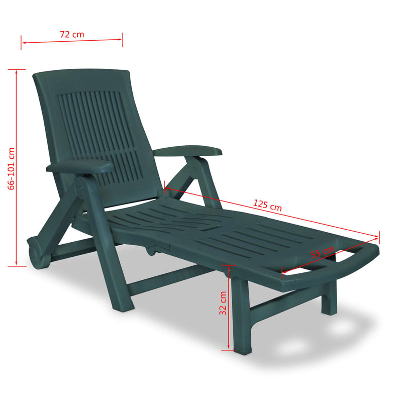 Sun Lounger with Footrest Plastic Green