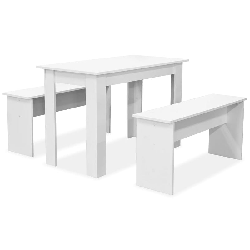 Dining Table and Benches 3 Pieces Chipboard White