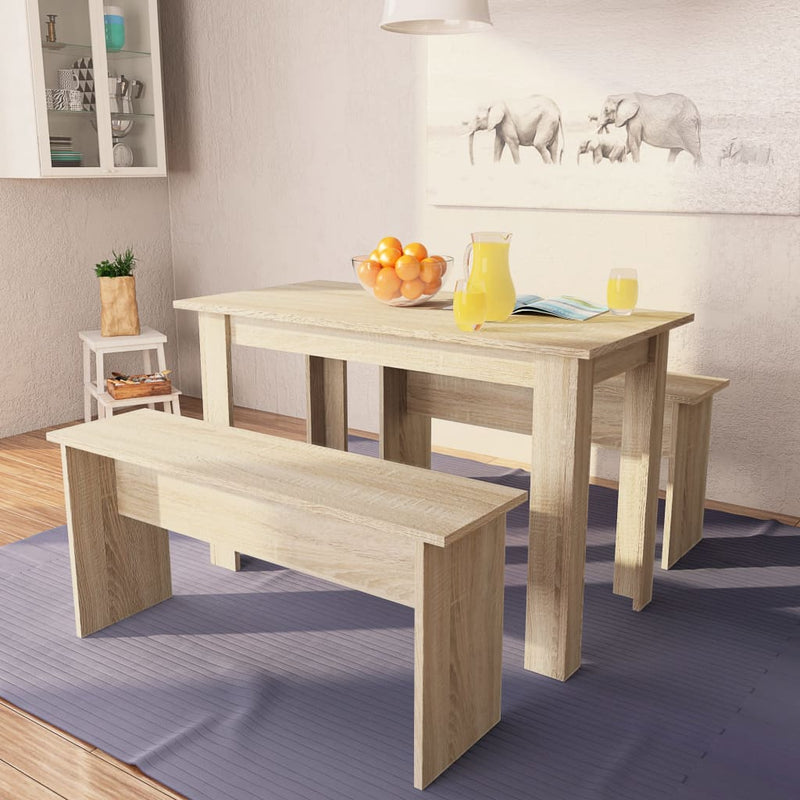 Dining Table and Benches 3 Pieces Chipboard Oak