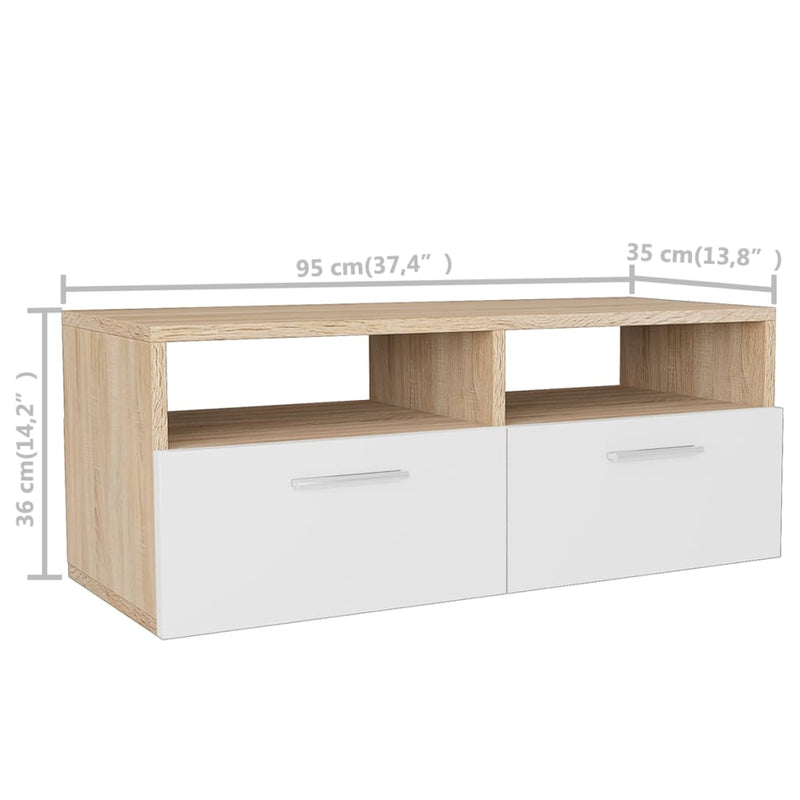 TV Cabinet Chipboard 37.4"x13.8"x14.2" Oak and White
