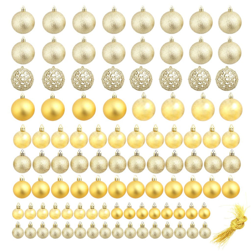 100 Piece Christmas Ball Set 1.2"/1.6"/2.4" Gold