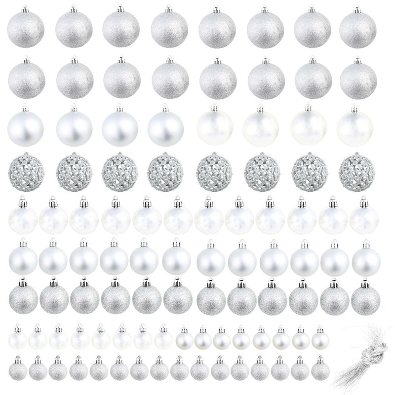 100 Piece Christmas Ball Set 1.2"/1.6"/2.4" Silver