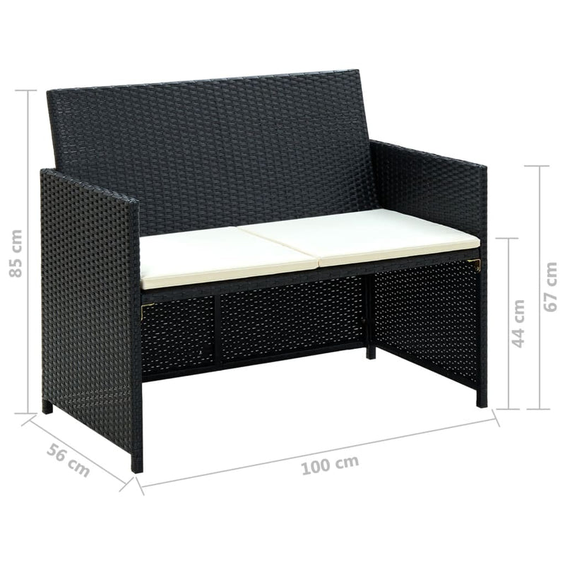 4 Piece Patio Lounge with Cushions Set Poly Rattan Black