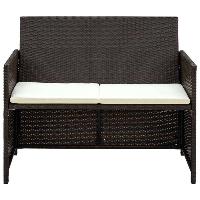 4 Piece Patio Lounge with Cushions Set Poly Rattan Brown