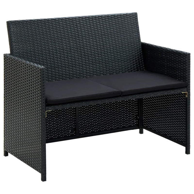 2 Seater Patio Sofa with Cushions Black Poly Rattan