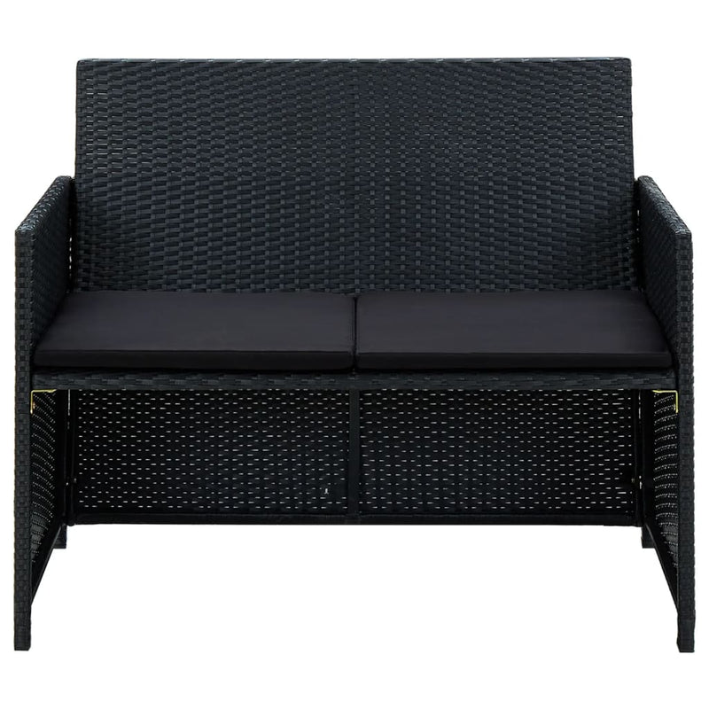2 Seater Patio Sofa with Cushions Black Poly Rattan