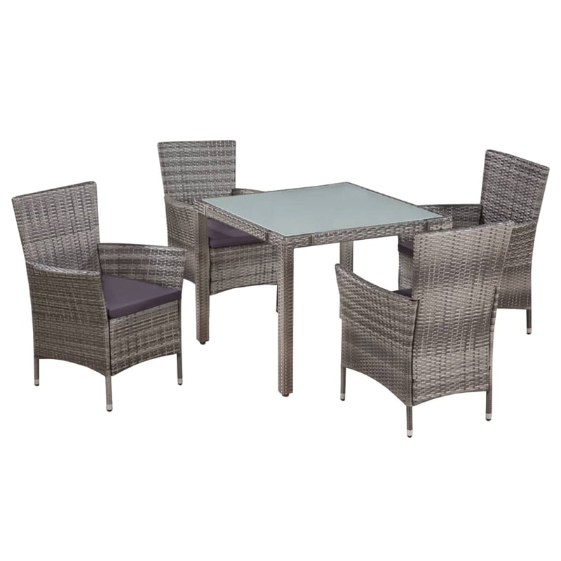 5 Piece Patio Dining Set with Cushions Poly Rattan Gray