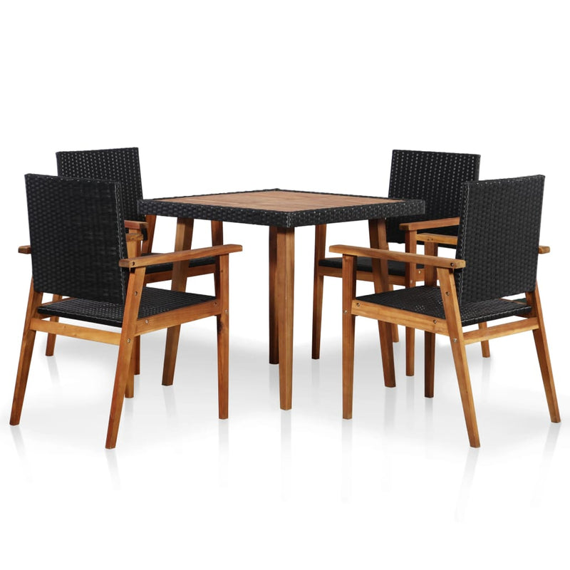 5 Piece Patio Dining Set Poly Rattan Black and Brown