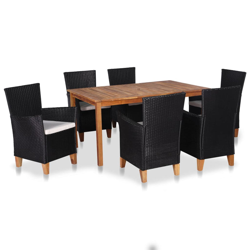 7 Piece Patio Dining Set Poly Rattan Black and Brown
