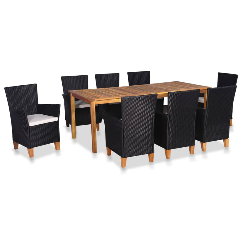 9 Piece Patio Dining Set Poly Rattan Black and Brown