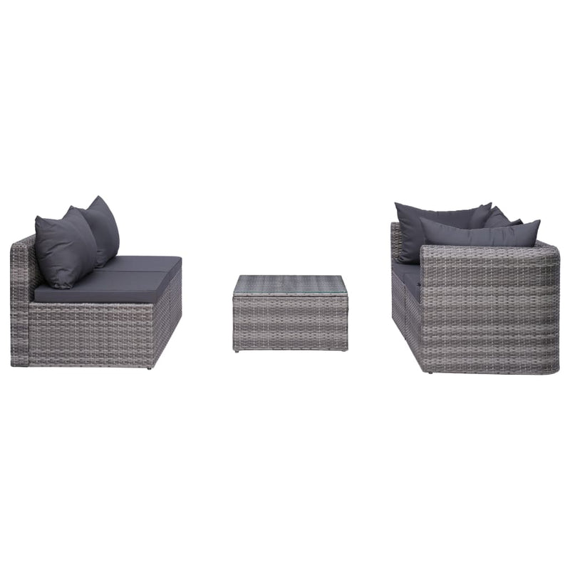 5 Piece Patio Sofa Set with Cushions & Pillows Poly Rattan Gray