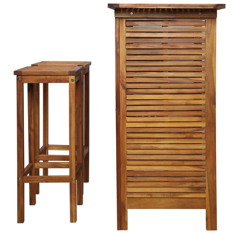 3 Piece Bar Table and Chair Set Solid Acacia Wood