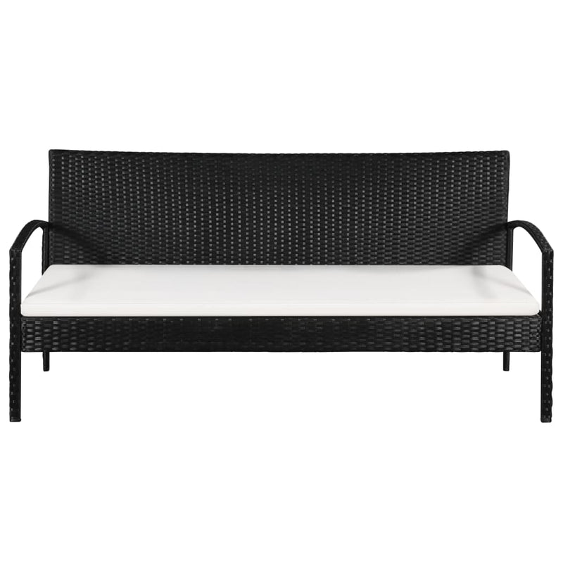3 Seater Patio Sofa with Cushions Black Poly Rattan