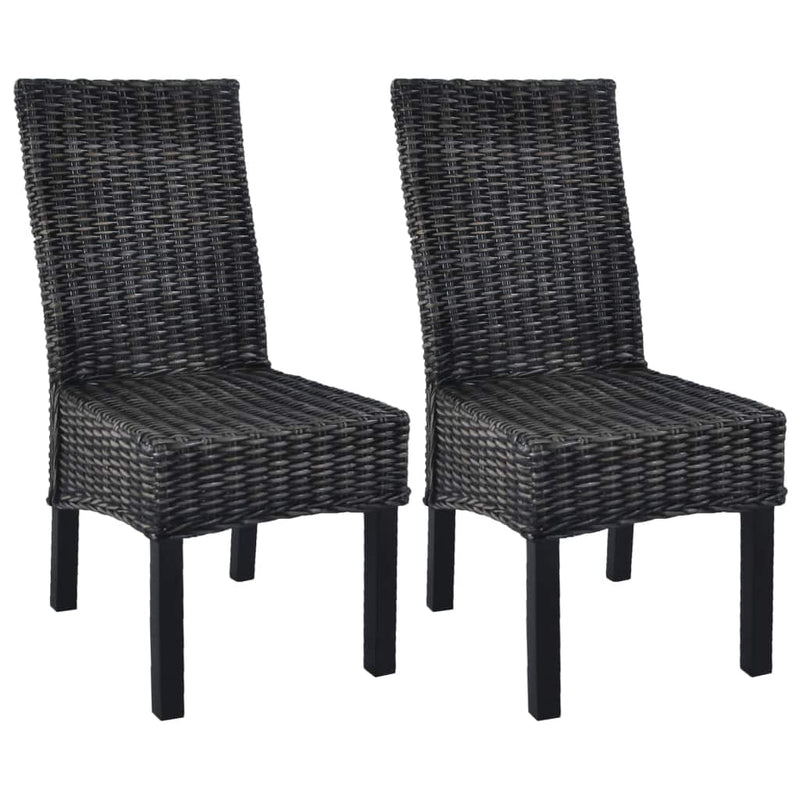 Dining Chairs 2 pcs Black Kubu Rattan and Mango Wood