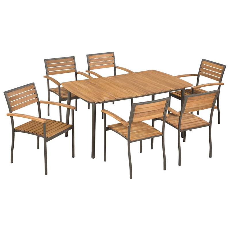 7 Piece Patio Dining Set Solid Acacia Wood and Steel