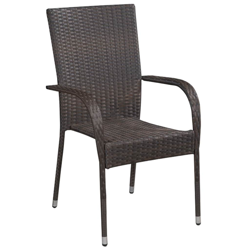 Stackable Patio Chairs 2 pcs Poly Rattan Brown