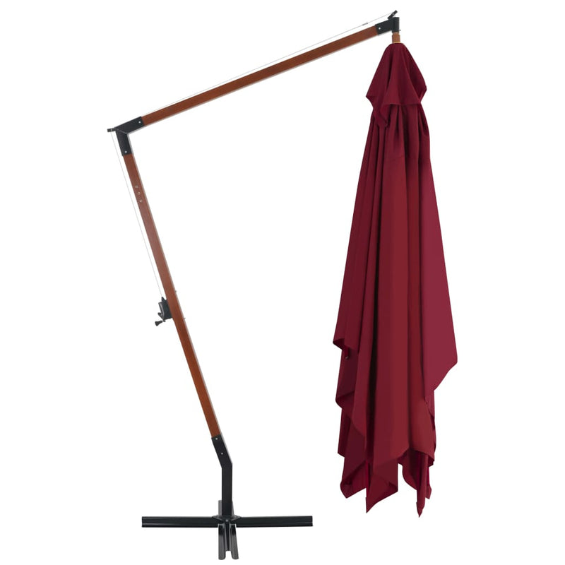 Cantilever Umbrella with Wooden Pole 157.5"x118.1" Bordeaux Red