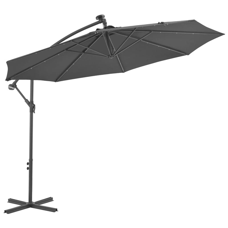 Cantilever Umbrella with LED Lights and Steel Pole 118.1" Anthracite