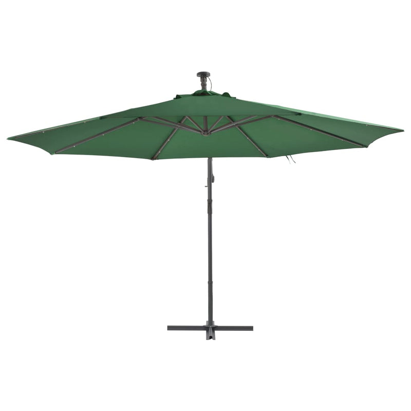 Cantilever Umbrella with LED Lights and Metal Pole 137.8" Green