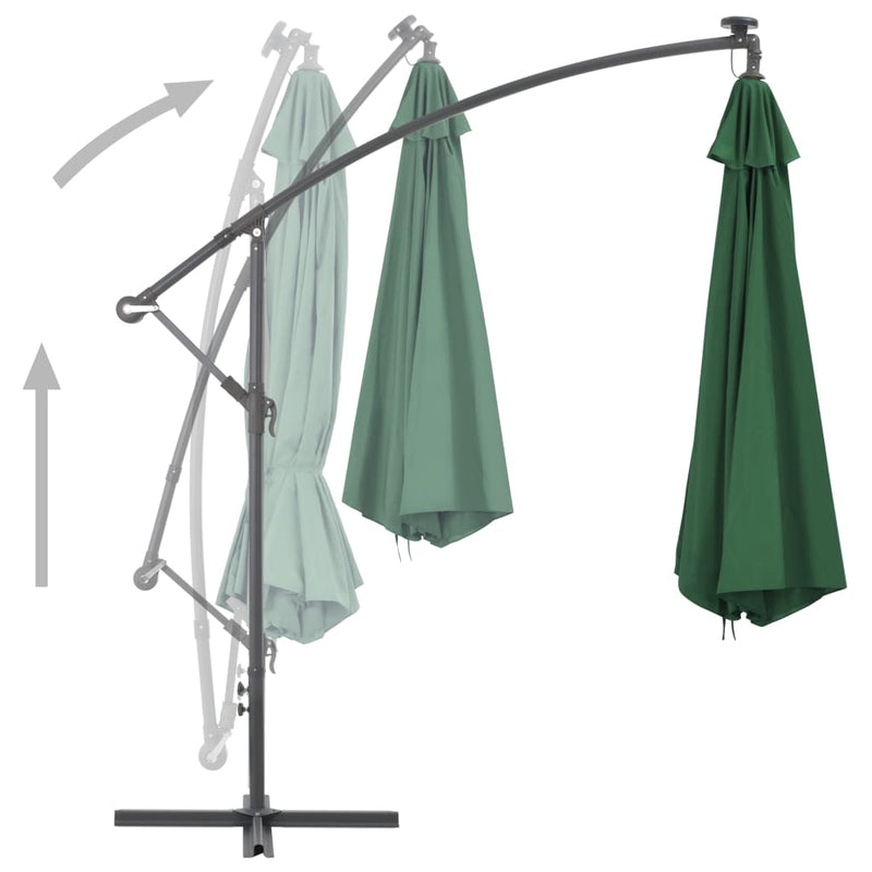 Cantilever Umbrella with LED Lights and Metal Pole 137.8" Green
